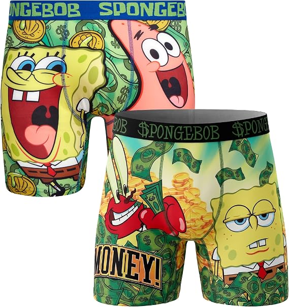 COCO BRANDS SpongeBob SquarePants Mens Boxer Briefs - 1 Pack/2 Pack/3 Pack Stretch Boxers with No Fly Pouch