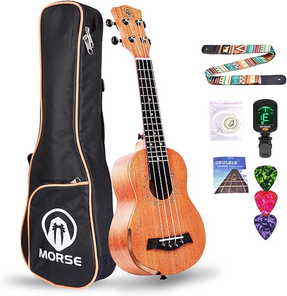 MORSE Soprano Ukulele Arm Rest Ukulele for Beginner Pack-21 Inch with Gig Bag Fast Learn Songbook Tuner Pick All in One Kit
