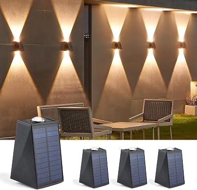 LUHLEE Solar Wall Lights Outdoor Waterproof IP65,Up & Down Wall Sconce Lights up and Down,3000K Warm Solar Lights Outdoor for House Porch Pergola Garden Patio Fence Warm White, 4 Pack