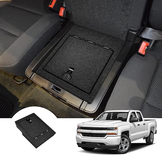 WASAI Bench Seat Center Console Safe for Silverado/GMC Sierra 2015-2018 | Heavy Duty 2mm Steel Vehicle Console Safe with 4 Digit Lock. Secure Gun and Valuables Inside Your Vehicle.