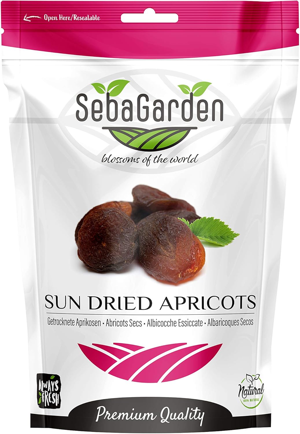 Seba Garden Sun Dried Unsulphured Turkish Apricots in Resalable Bag, 1kg - No preservative, Non GMO