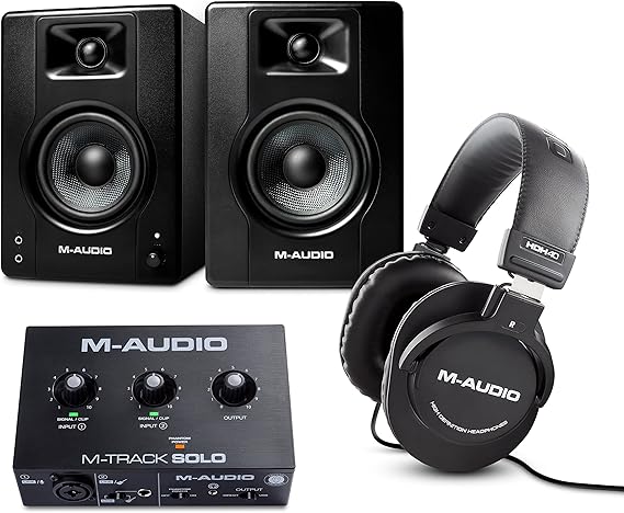M-Audio Studio Bundle - USB Audio Interface, 3.5" Studio Monitors Pair and Over Ear Studio Headphones for Recording, Gaming, Streaming, Podcasting
