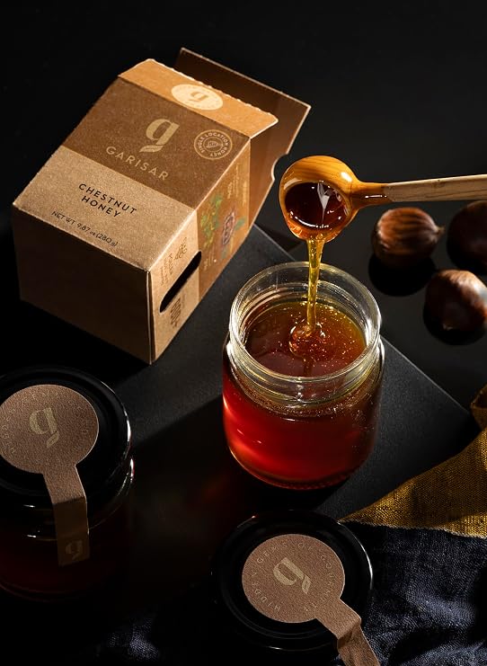 Garisar Premium Single Location Chestnut Honey | Pure Natural Honey Rich in Proline (over 600 ppm) | 9.87 Fl Oz (280 g) (Pack of 1)