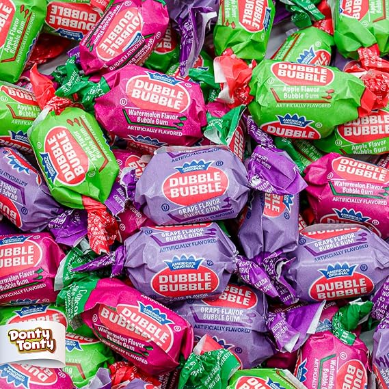 BUBBLE Gum Mix 3 pounds Bulk Bag, Assorted Fruit Flavors (Grape, Watermelon, Apple), Chewing Gum, Individually Wrapped