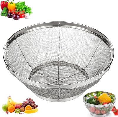 4 Quart Fine Mesh Colander, Extra Fine Mesh Sieve for Kitchen, Perfect for Straining Rice, Pasta, Quinoa, Durable Stainless Steel Colander with Mesh Design for Efficient Straining and Sifting