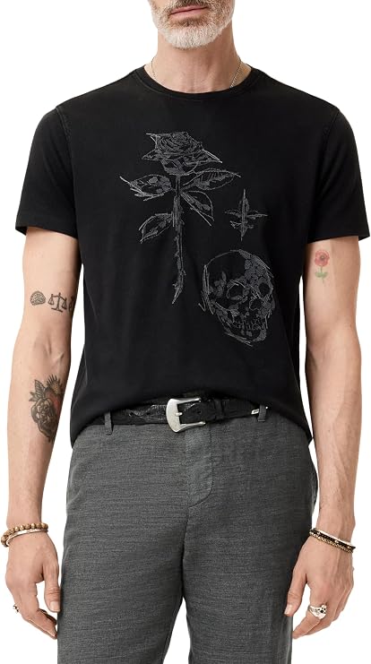John Varvatos Mens Rose  Skull Tee