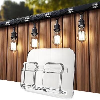 40 Pack Large Outdoor String Light Hooks - Reusable & Waterproof Adhesive Clips for Patio & Garden - Damage-Free, Clear Wire Holders for Christmas Garland, Decoration & Cable Management