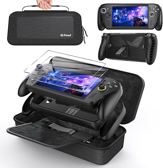 SyVend Carrying Case for ROG Xbox Ally/ Ally X 2025, All-in-One Accessories | included EVA Hard Shell, TPU Protective Cover with Stand & 2 Pack Screen Protectors, Portable Travel Bag, Black