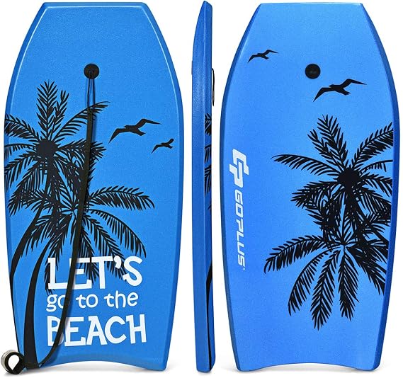 Goplus 41''/37''/33'' Lightweight Body Board for Beach, Surf Board with EPS Core, XPE Deck, HDPE Slick Bottom, Wrist Leash, Bodyboard for Kids Adults Surfing