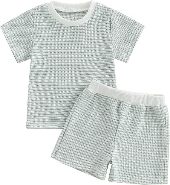 VISGOGO Baby Boy Summer Outfit Striped T-shirt Toddler Boy Summer Clothes 6 12 18 Months 2 3 4 5 T Kids Boy Short Set
