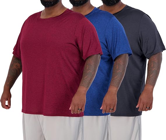 3 Pack Men's Big and Tall Dry Fit T Shirts Workout Gym Athletic Crew Tee