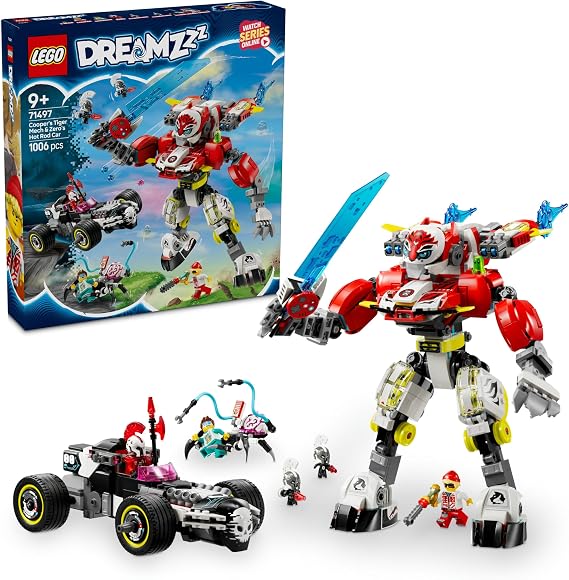 LEGO DREAMZzz Cooper’ın Kaplan Robotu ve Zero’nun Hot Rod Arabası 71497-9 Yaş ve Üzeri Çocuklar için Yaratıcı Oyuncak Araç Yapım Seti, Doğum Günü Hediyesi (1006 Parça)