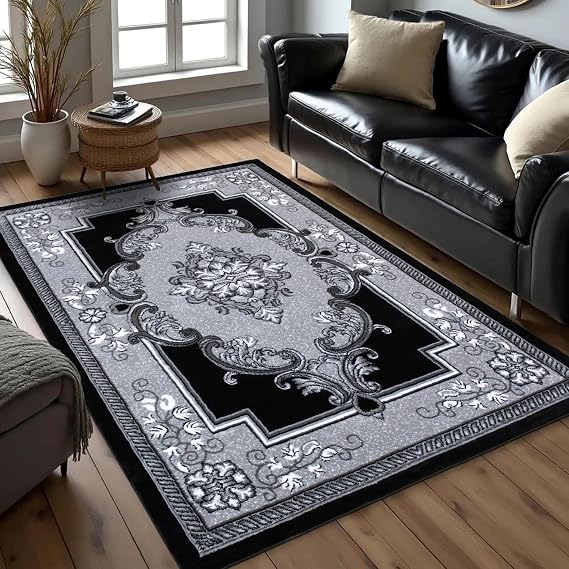 Modern 5x7 Traditional Living Room Rug - Area Rugs for Living Room Dining & Bedroom - Hand Carved Runner Carpet - Durable Polyester - Non-Fade Stain-Resistant - Turkish Made