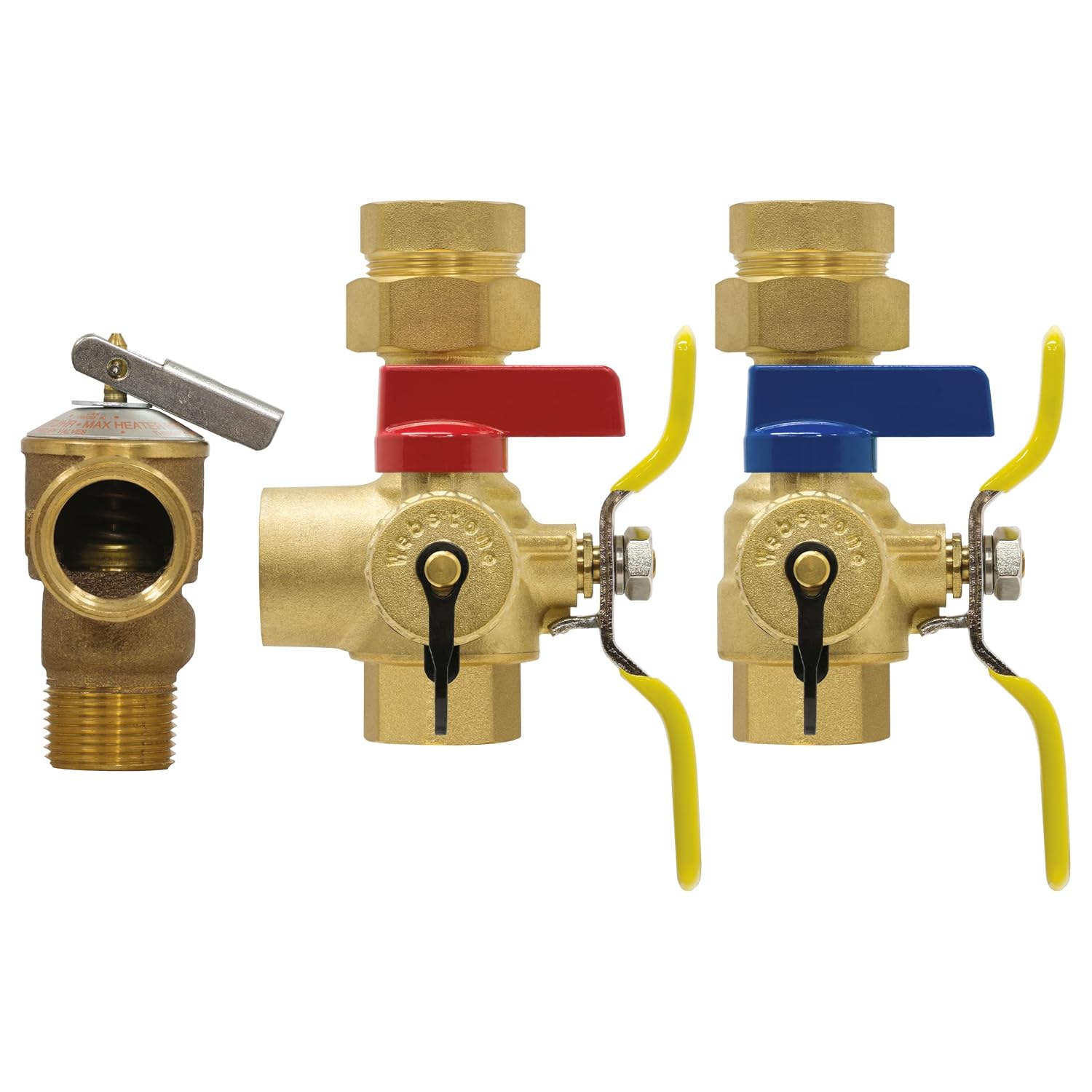 Webstone, a brand of NIBCO E-X-P E2 Tankless Water Heater Service Valve Kit, Hot & Cold, Full Port, Hi-Flow Hose Drains, Pressure Relief Valve Outlet, Adjustable Packing Glands, 34 in