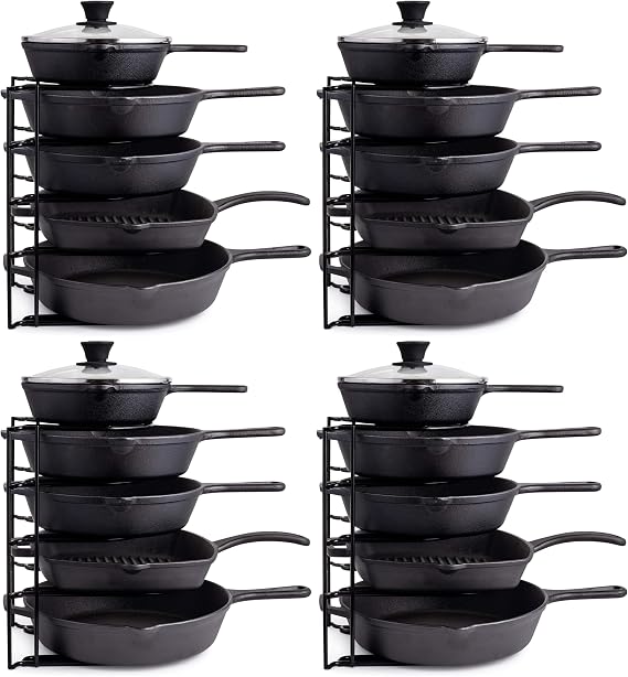 Cuisinel 5-Tier Pan Organizer for Cast Iron Skillets Griddles, Black 12.2" (Pack of 4)
