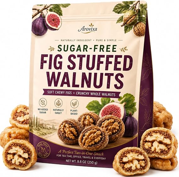 Sugar-Free Fig Stuffed Walnuts, Whole Fruit & Nut Snack, 8.8 oz (1)