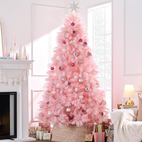 Best Choice Products Artificial Pink Pampas Christmas Tree, 7.5ft Premium Deluxe Unlit Pampas Grass Holiday Decor, Easy Assembly, Metal Base