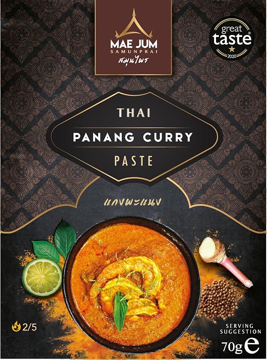 Authentic Thai Panang Curry Paste by Mae Jum | 1 pack x 70g | Gently Spiced | Up to 8 Servings per Pack | 100% Natural | Vegan Paste | Gluten Free