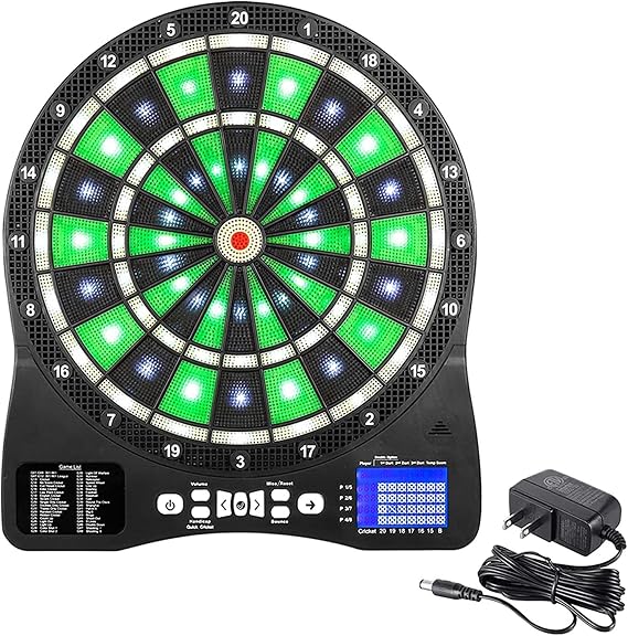 Electronic Dartboard Illuminated Design, 48 Newly Designed Games ,Plastic Tips , with LED Display 6 Steel Tip Darts,Intelligent Scoring