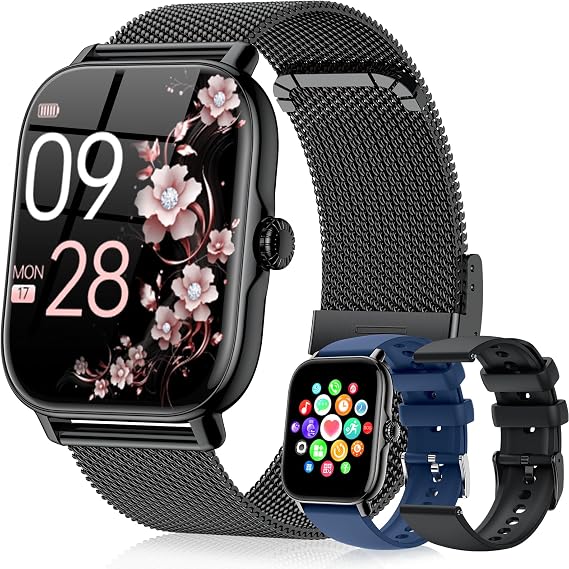 Smart Watches for Women Men, Steps Counter Fitness Tracker Watch for Android iPhone with Sleep Calorie Monitor and 110+ Sports, IP68 Waterproof, Pedometer Smartwatch (Black, 1.91)