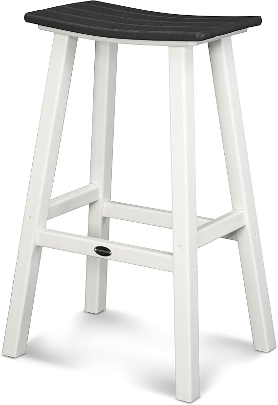 Poly-Wood 2012-FWHBL Contempo Bar Height Saddle Seat Barstool, White Frame, Black
