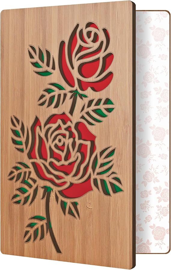 HeartspaceCards Love & Valentine Card, Handmade Bamboo Valentine's Day Cards, Valentines Day Cards for Her, Wife, Adults, Valentines Day Card Wife, Valentines Gifts, Valentine Day Gift Him, Roses