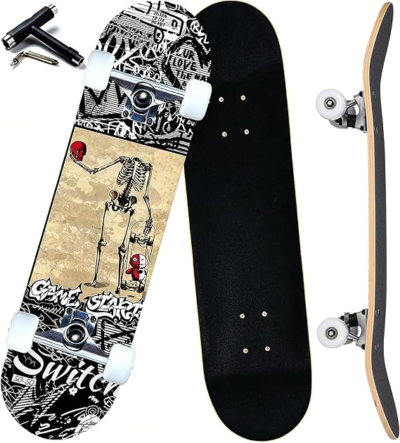 Pro Complete Skateboards for Beginners Girls Boys Kids Youths Teens Adults 31"x8" Skate Boards 7 Layers Canadian Maple Double Kick Deck Concave Longboard