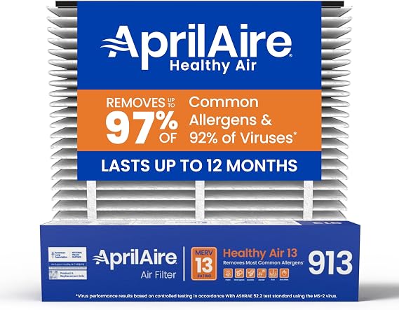 AprilAire 913 Replacement Filter for AprilAire Whole House Air Purifiers - MERV 13, Healthy Home Allergy, 25x20x4 Air Filter (Pack of 1)