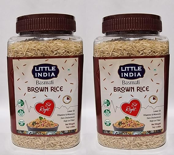 Little India Basmati Brown Rice 1kg Jar – Wholegrain Long Grain Brown Basmati Rice | Nutty Flavour & Firm Texture | Ideal for Healthy Meals & Everyday Cooking (Pack of 2)
