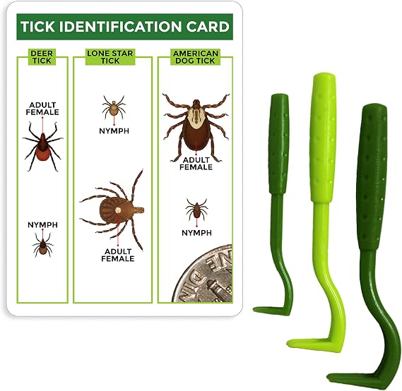 TickCheck Tick Remover Tools and Tick Identification Card for Humans, Dogs & Cats 1 Set (Pack of 3)