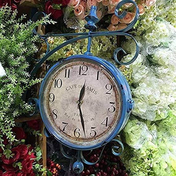 Wall Clock,Outdoor Double Sided Clock Waterproof Garden Double Sided Wall Clocks for Patio, Garage, Outdoor Area Antique Look Train Station Clock Two Sided Baifantastic