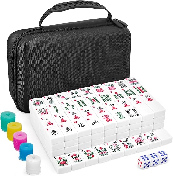 American Mahjong Tile Set, 166 Tiles 1.2 Inch Portable Travel Mahjong Game Set with Carrying Bag, Dice & Chips, Complete Mah Jongg Sets for Adults, Family Game Night & Ideal Gifts