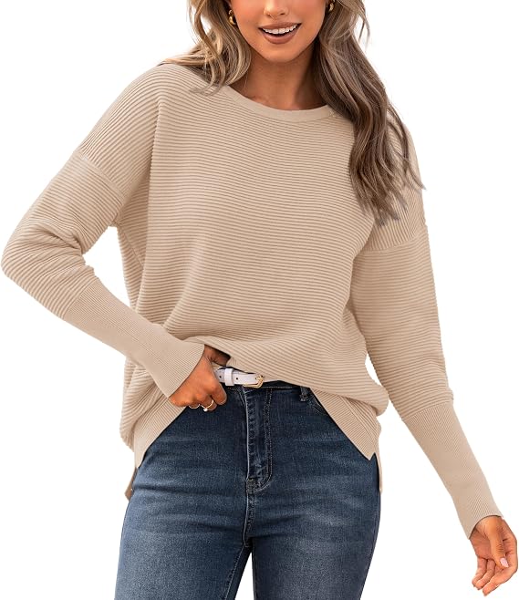 BTFBM Fall Sweaters for Women 2026 Casual Long Sleeve Sweater Striped Loose Fit Pullover Tops