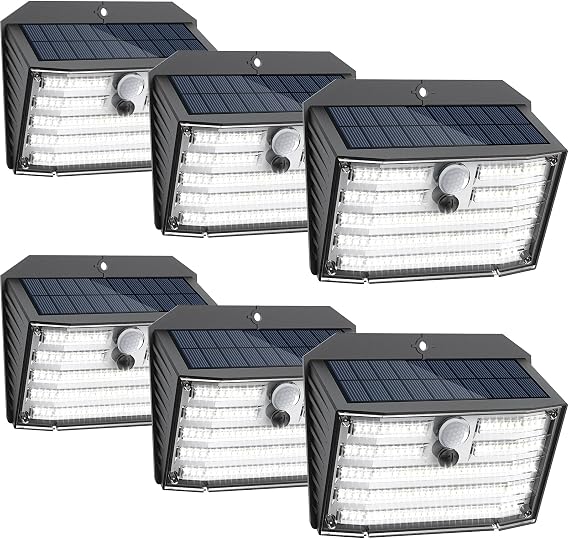 CLAONER Solar Security Lights Outdoor, Motion Sensor Light 3 Lighting Modes Solar Powered LED Lights IP65 Solar Wall Lights for Yard Garage Garden Fence Door (6 Pack) [Energy Class A]