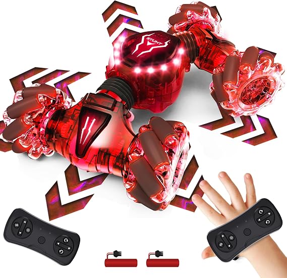Tecnock RC Car, Gesture Control, Stunt Car, For Kids, Double-Sided Driving, 360° Rotation, 4WD Offroad, LED Light, 4-Wheel Drive, USB Charging, Remote Control Car, RC Car, Toy, Birthday Gift, For Adults, Red