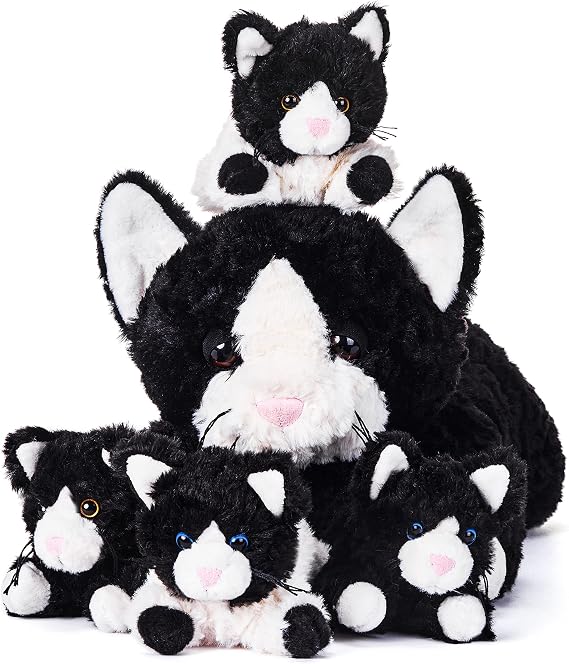 IKASA Cat Stuffed Animals with Babies Inside, Mommy Kitten Plush Toy
