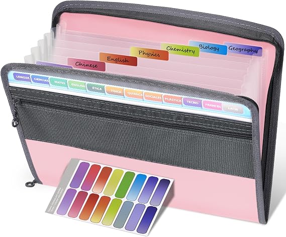 Sooez Accordion File Organizer with Zipper, 8 Pocket Expanding File Folders
