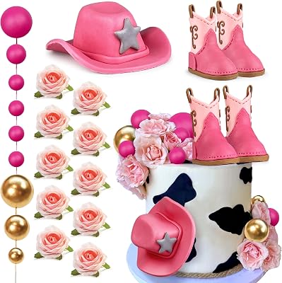 22PCS Cowgirl Cake Decorations Cowgirl Hat and Boot Cake Toppers Western Cowgirl Birthday Baby Shower for Western Theme Party Favors Supplies