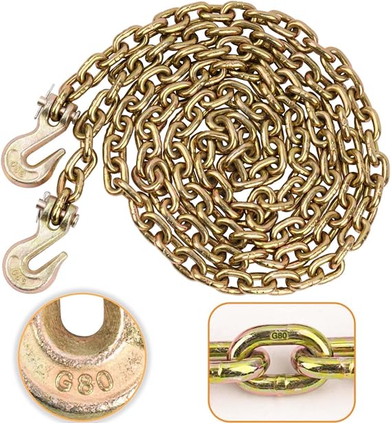 G80 Chain, 3/8" x 10' Safety Chain w/Grade 80 Clevis Grab Hooks