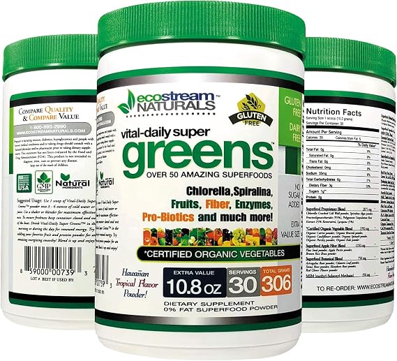 Vital First Daily Greens Superfood Powder 50 Whole Super Foods with Spirulina, Chlorella, Flax Seed, Fiber and Enzymes with Organic Greens - 30 Servings