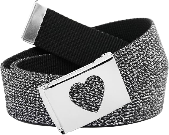 Girl's 1.25" Wide Heart Silver Flip Top Belt Buckle with Canvas Web Belt
