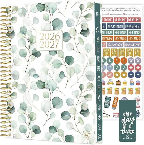 bloom daily planners 2026-2027 Planner - Academic Year (July 2026 - July 2027) Monthly & Weekly Soft Cover Planner for Women - 13 Month Inspirational Agenda Book with Stickers - 5.5" x 8.25" - Boho Greenery
