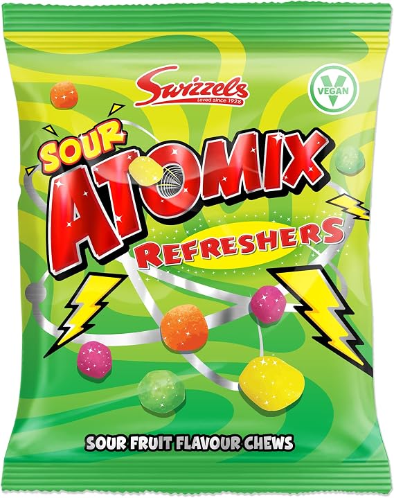 Swizzels Sour Atomix Refreshers Sour Fruit Flavour Chews 110g - Tangy Chewy Sweets, Fruity Sour Candy Sharing Bag, Retro Sweet Treats