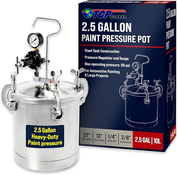 TCP Global 2.5 Gallon (10 Liter) Heavy Duty Steel Paint Pressure Pot Tank