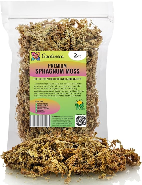 GARDENERA Premium Sphagnum Moss - Organic Hand Mixed New Zealand Long Fibered Sphagnum Moss Orchid - 2 Quart Bag