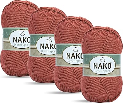 Nako Denim Sport,Cotton Kinitting Yarn,Knitting Rope You Can Get a Jeans Look,4Balls Each SkeinBall 3.53 Oz 100g,You can use it in Your Amigurumi, Decorative Braids Tile 1922