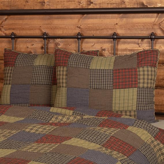 VHC Brands Rustic Bedding Ridge Cotton Patchwork Sham, Cedar Green...