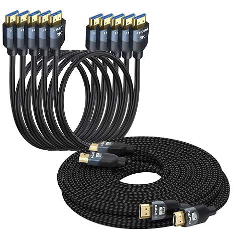 8K HDMI 2.1 Cables (6FT/5-Pack & 10FT/2-Pack)