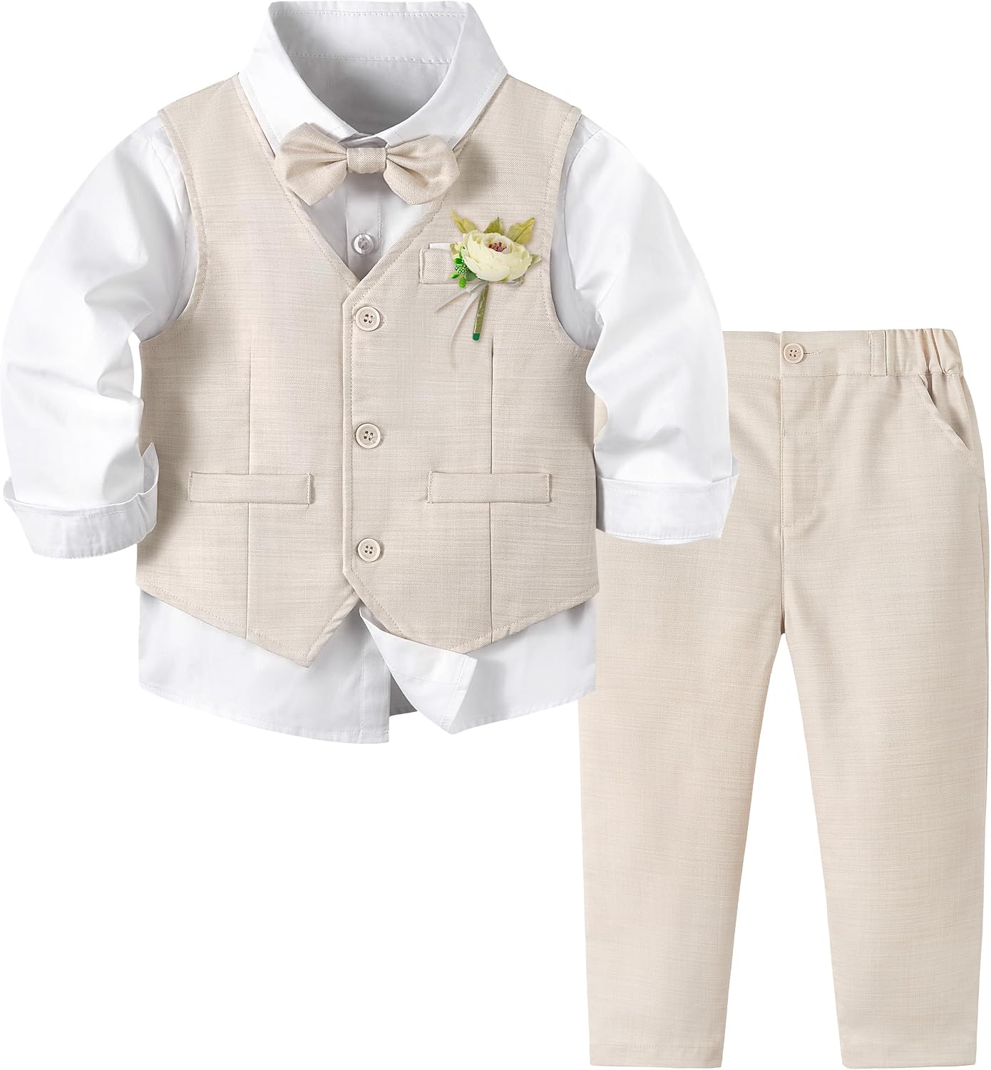 Volunboy Baby Boys Formal Wedding Ring Bearer Outfits Toddler Gentleman Bowtie Vest Guest Suits Dress Shirt Pants Set