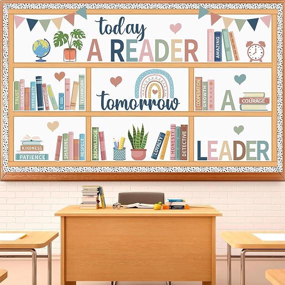 Boho Reading Bulletin Board Sets Bookshelf Bulletin Board Decorations Inspirational Book Border Back to School Library Decor Reading Corner Decor for Classroom Motivational Paper Cutouts Wall Home